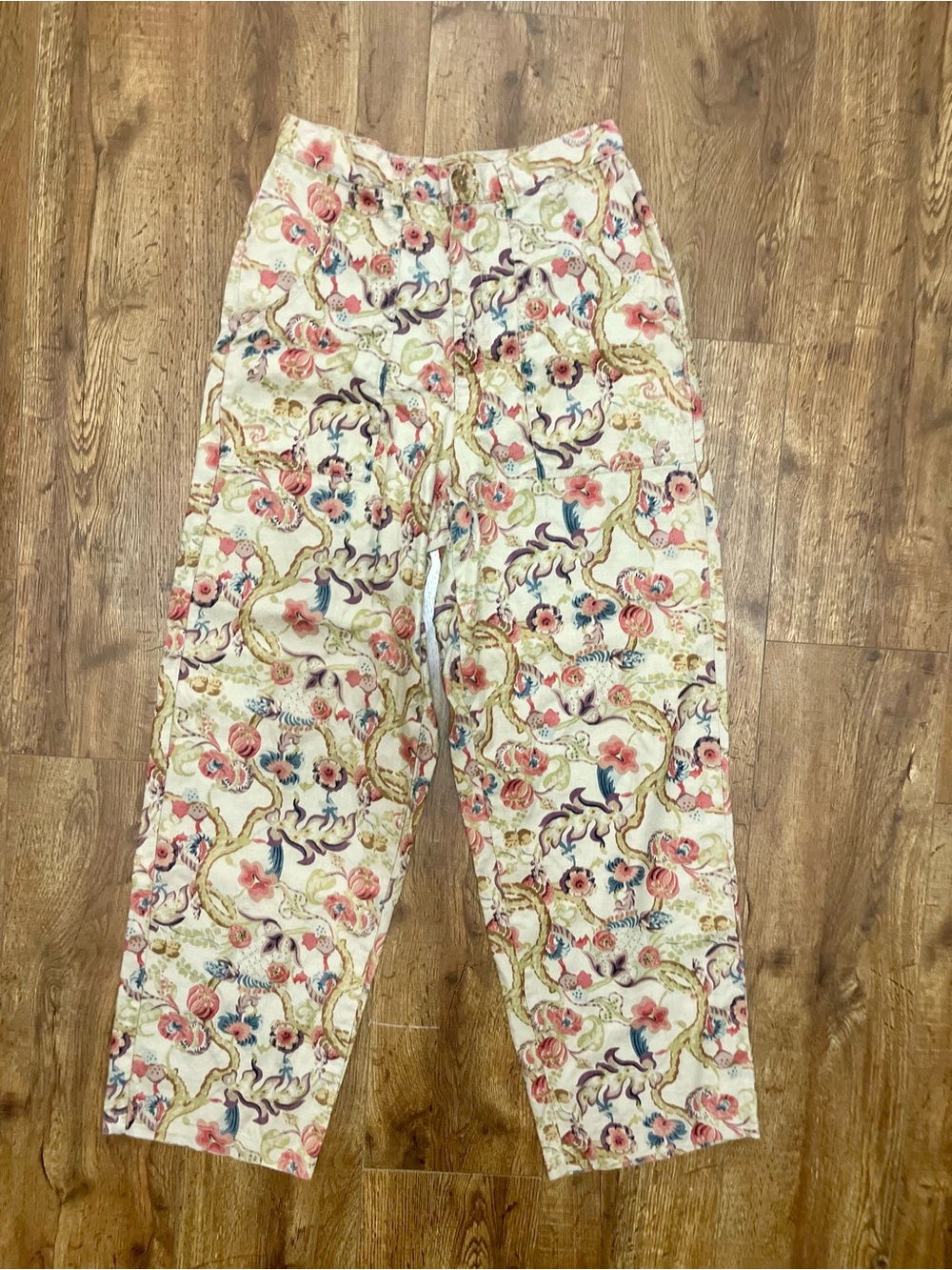 Banana Republic Cream Floral Wide Leg Pants